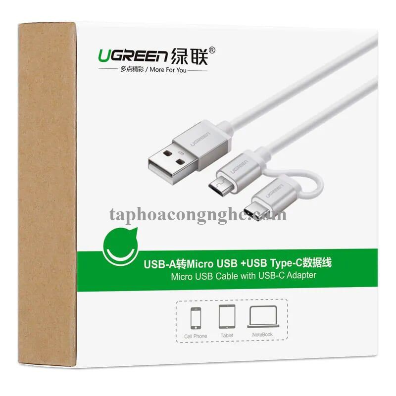Ugreen 20871 0.5M màu trắng Dây USB 2.0 sang Type-C đầu nhôm US177 30020871